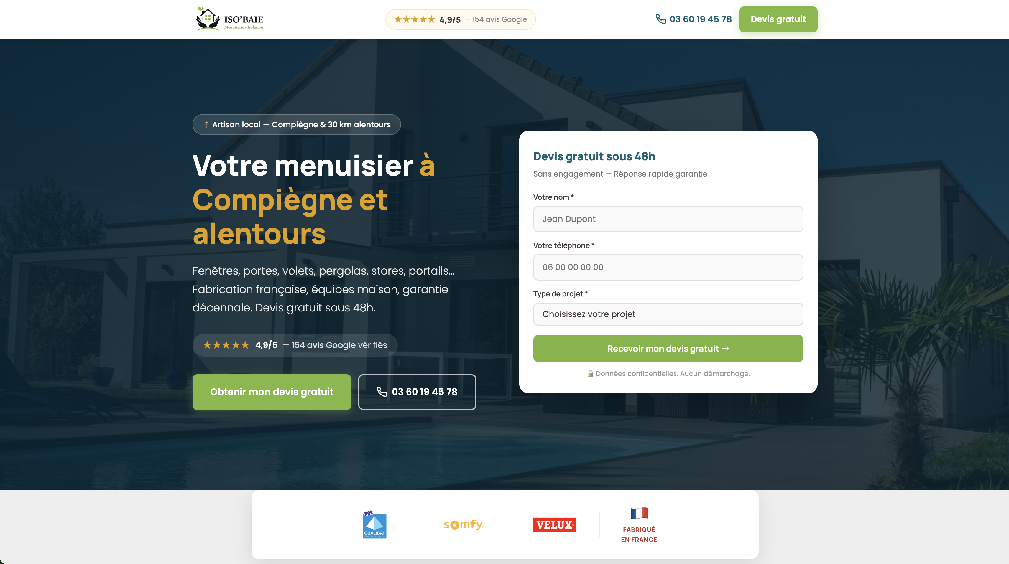 Site internet Iso'baie — menuiserie à Compiègne